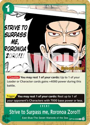 Strive to Surpass me, Roronoa Zoro!!! OP14-036 card